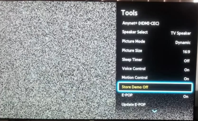 store demo off ins Samsung tv